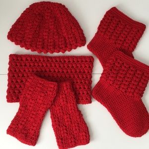 4Pcs Knit Beanie Hat Scarf Glove Slippers Set